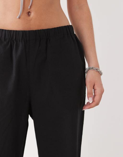 Monki linen mix pants in black exclusive to ASOS, 3 of 5