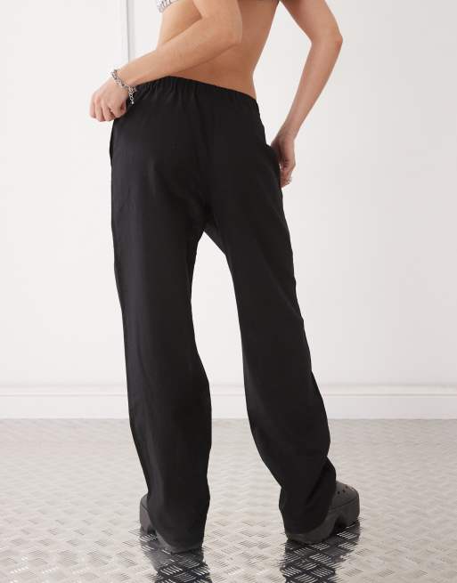 Monki linen mix pants in black exclusive to ASOS, 4 of 5