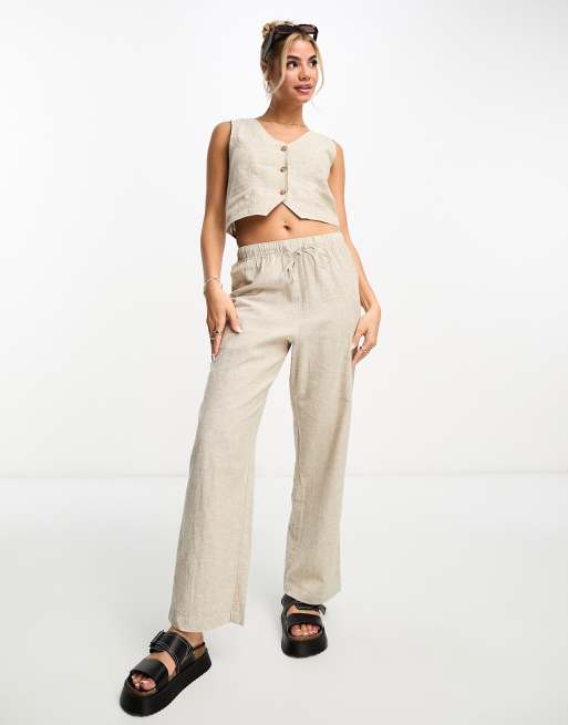 Monki linen suit vest in beige - part of a 3-piece set