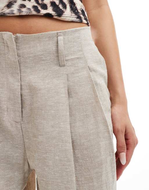 Monki linen tailored wide leg trousers in beige, 3 of 5
