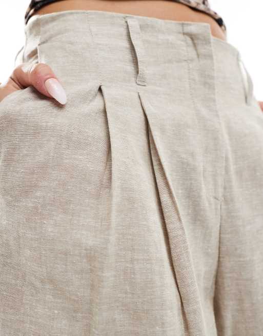 Monki linen tailored wide leg trousers in beige, 4 of 5