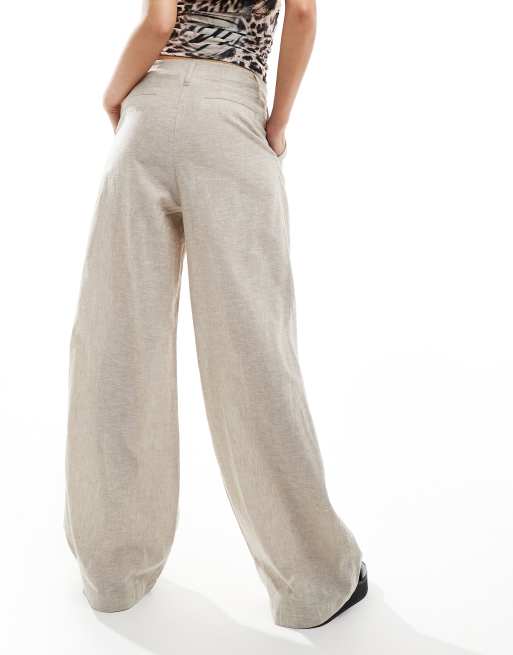 Monki linen tailored wide leg trousers in beige, 5 of 5