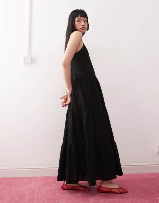Monki linen tiered midaxi dress in black - Exclusive to ASOS, 3 of 4