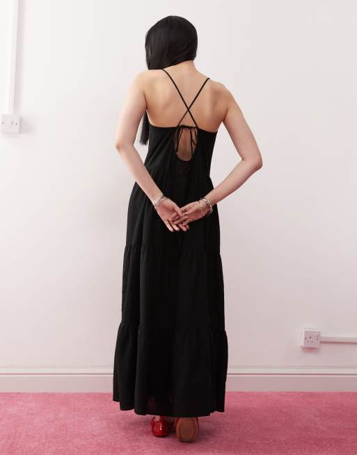 Monki linen tiered midaxi dress in black - Exclusive to ASOS, 4 of 4