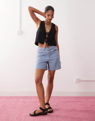 Monki Monki linen waistcoat in black exclusive to ASOS