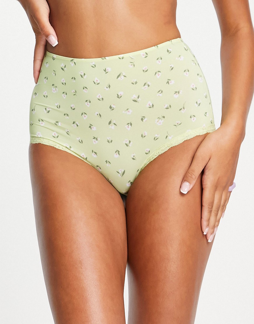 Monki Linnea recycled floral high waist brief in green