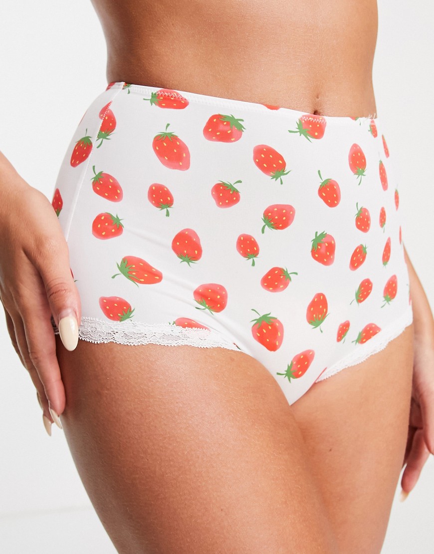 Monki Linnea recycled strawberry high waist briefs in red and white-Multi