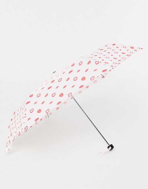 Monki lips print umbrella in white