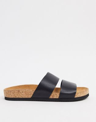 black flat slip on sandals