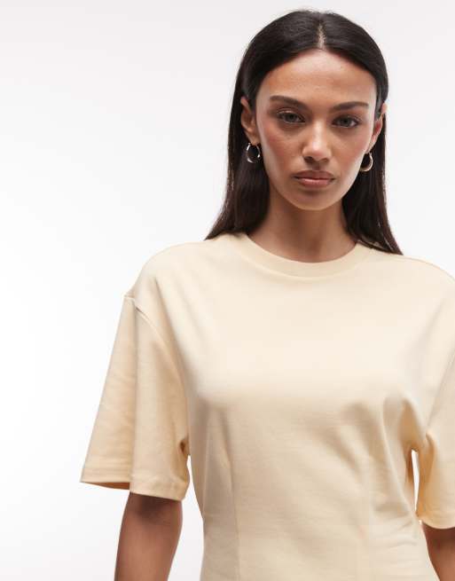 Monki – Ljusgul t-shirtklänning i minilängd med indragen midja, 3 av 4