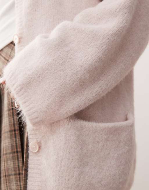 Monki – Ljusrosa, fluffig, stickad kofta i oversize, 3 av 4
