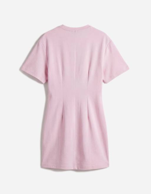 Monki – Ljusrosa t-shirtklänning i minilängd med indragen midja, 6 av 7