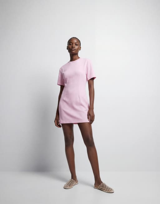 Monki – Ljusrosa t-shirtklänning i minilängd med indragen midja, 9 av 11