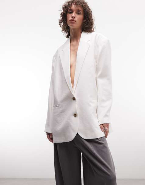 Monki – Locker geschnittener Blazer in Wollweiß - view 1