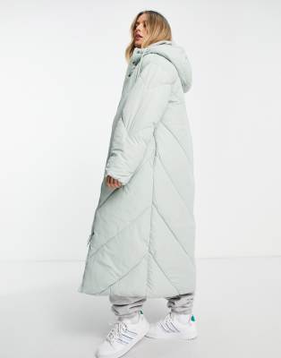 Monki long hooded padded coat in sage green - LGREEN