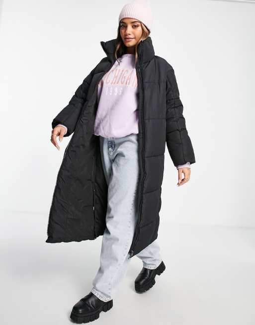 Monki black puffer store coat