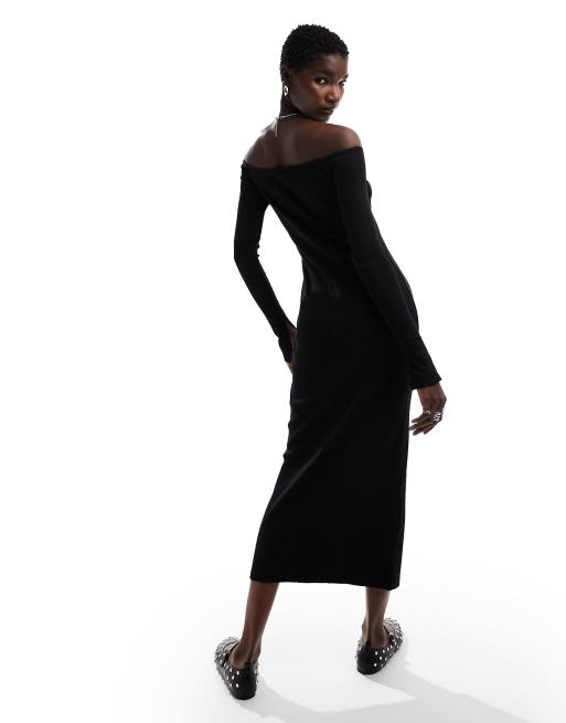 Black boat hot sale neck midi dress