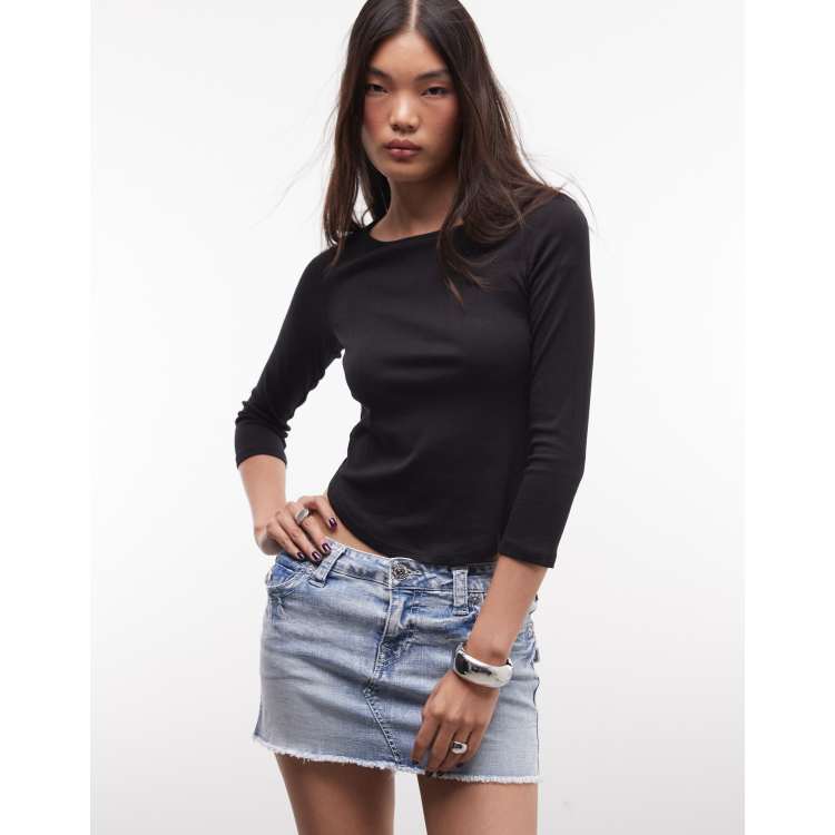 Monki long sleeve boat neck top in black | ASOS