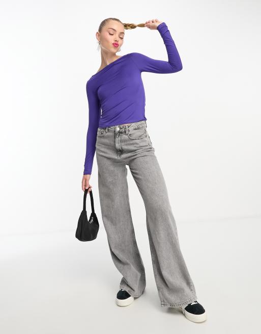 Monki long sleeve boat neck top in lilac purple, 2 of 4