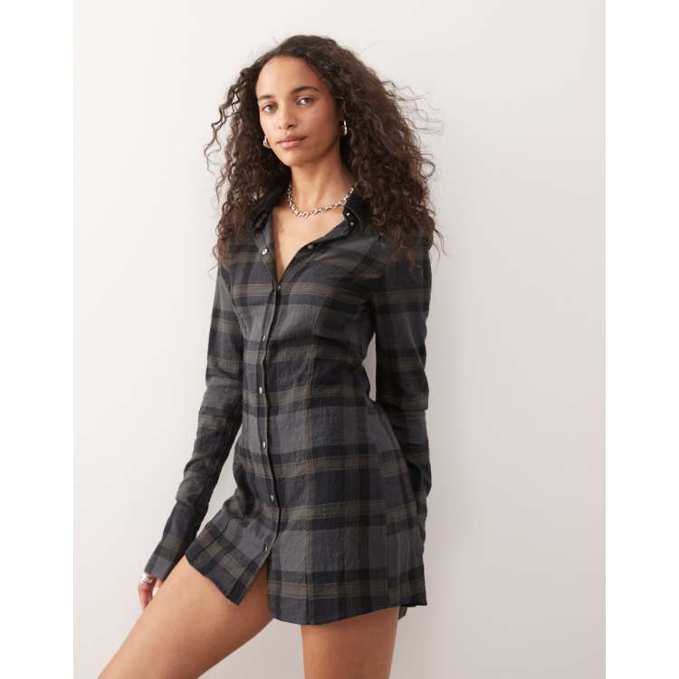 【正規品】Checked Shirt Mini Dress Miu Miu Checked Mini Dress | Neutrals | FARFETCH