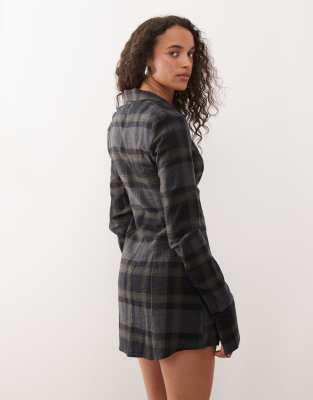 Monki long sleeve cinched mini shirt dress in dark gray