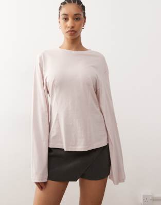 Monki Long Sleeve Cinched Waist Top In White