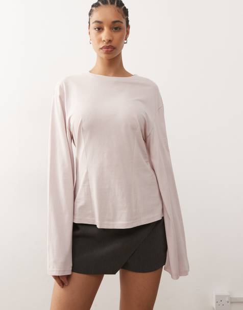 Monki long sleeve cinched waist top in dusty pink - view 1