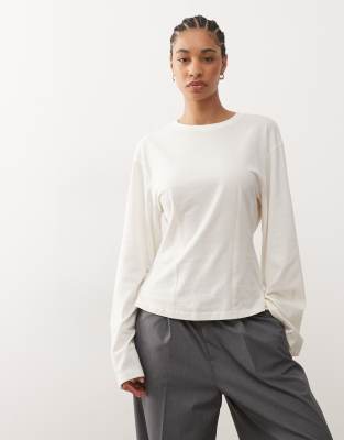 Monki Long Sleeve Cinched Waist Top In White