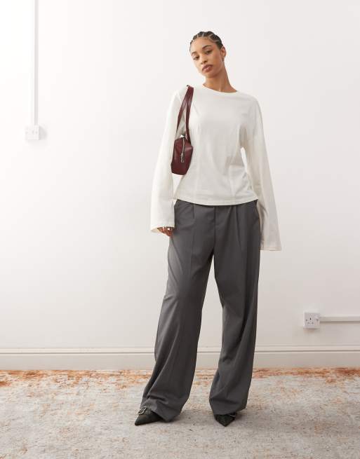 Monki long sleeve cinched waist top in white, 2 of 4