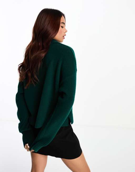 Monki long sleeve collar knitted sweater in dark green