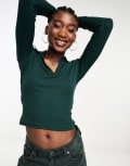 [Monki] Monki long sleeve collar top in dark green XXL Dark green