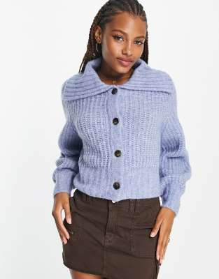 Monki long sleeve collared cardigan in dusty blue