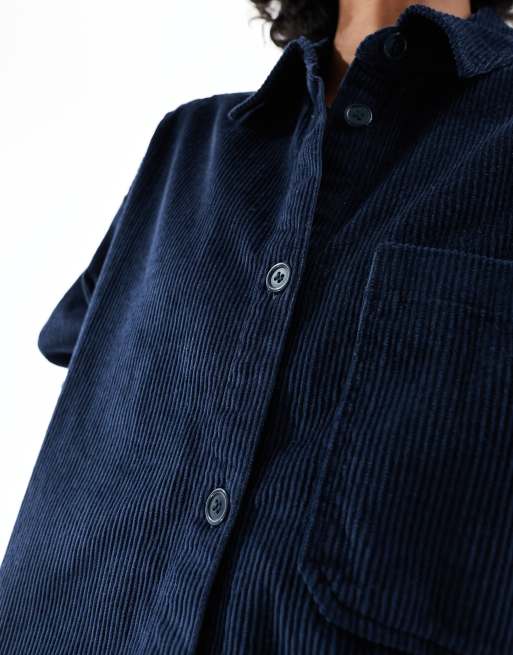 Monki long sleeve cord shirt in navy blue | ASOS