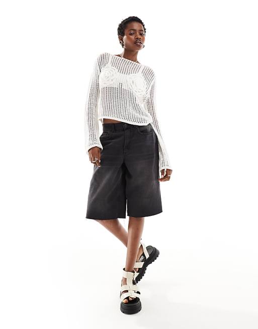 Monki long sleeve crochet top with rose detail in white | ASOS Monki long sleeve crochet top with rose detail in white | ASOS