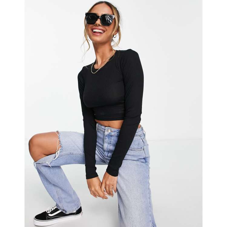 Buy Monki Ribbed Long Sleeve Crop Top 2024 Online