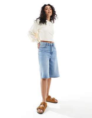 Monki Long Sleeve Cropped T-shirt In White