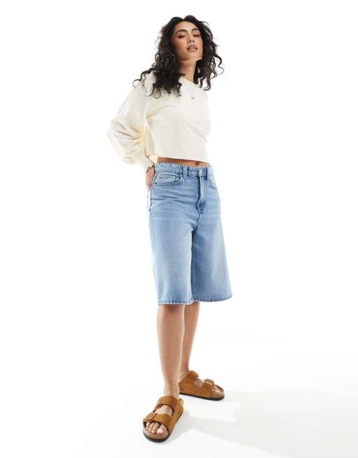 Monki long sleeve cropped t-shirt in off-white
