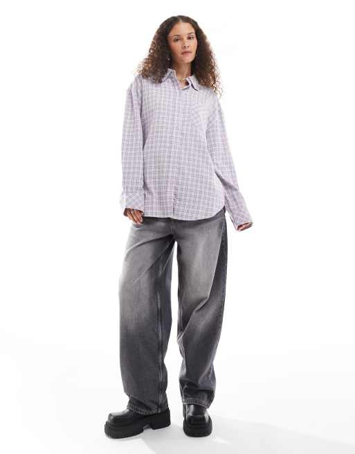 Monki long sleeve flannel shirt in lavender check, 4 of 4