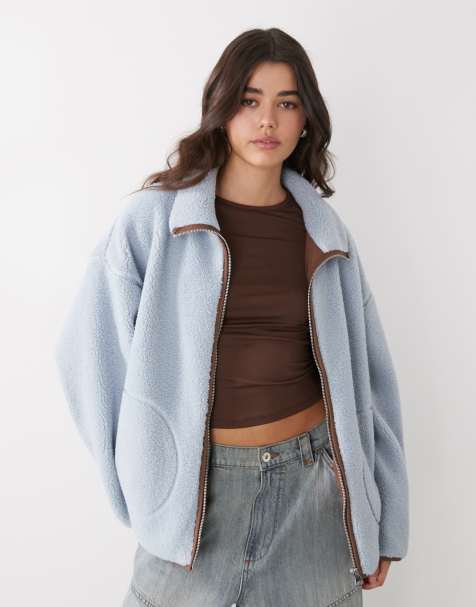 Monki long sleeve fleece with contrast zip in blue - view 1