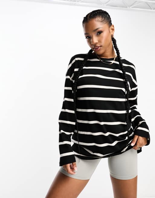 Monki long sleeve flowy top in black and white | ASOS