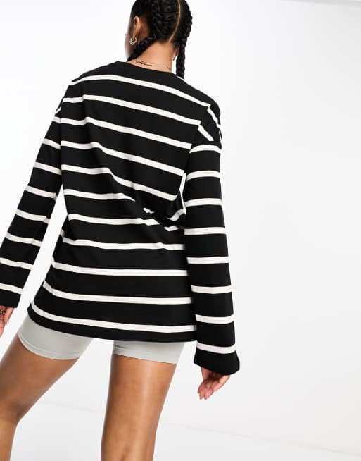 Monki long sleeve flowy top in black and white | ASOS