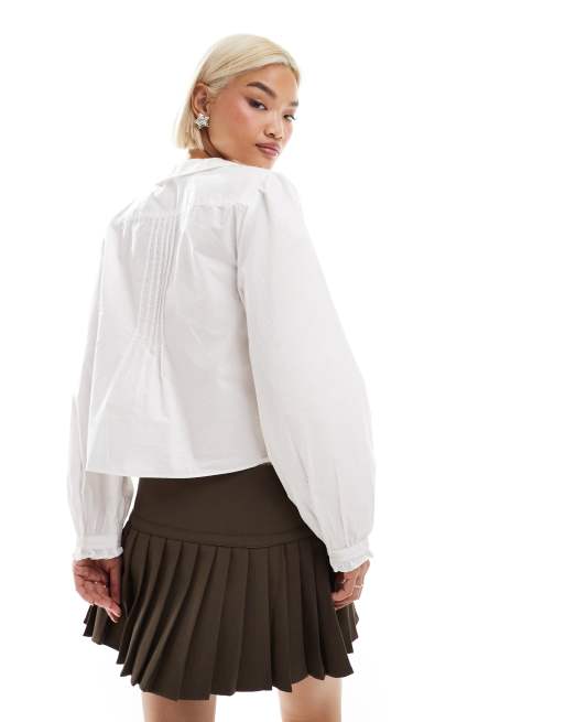 Monki long sleeve frill collared shirt blouse in white | ASOS