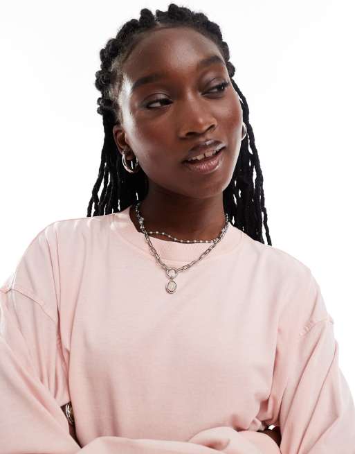 Monki long sleeve heavyweight oversized top in washed peach, 4 of 4