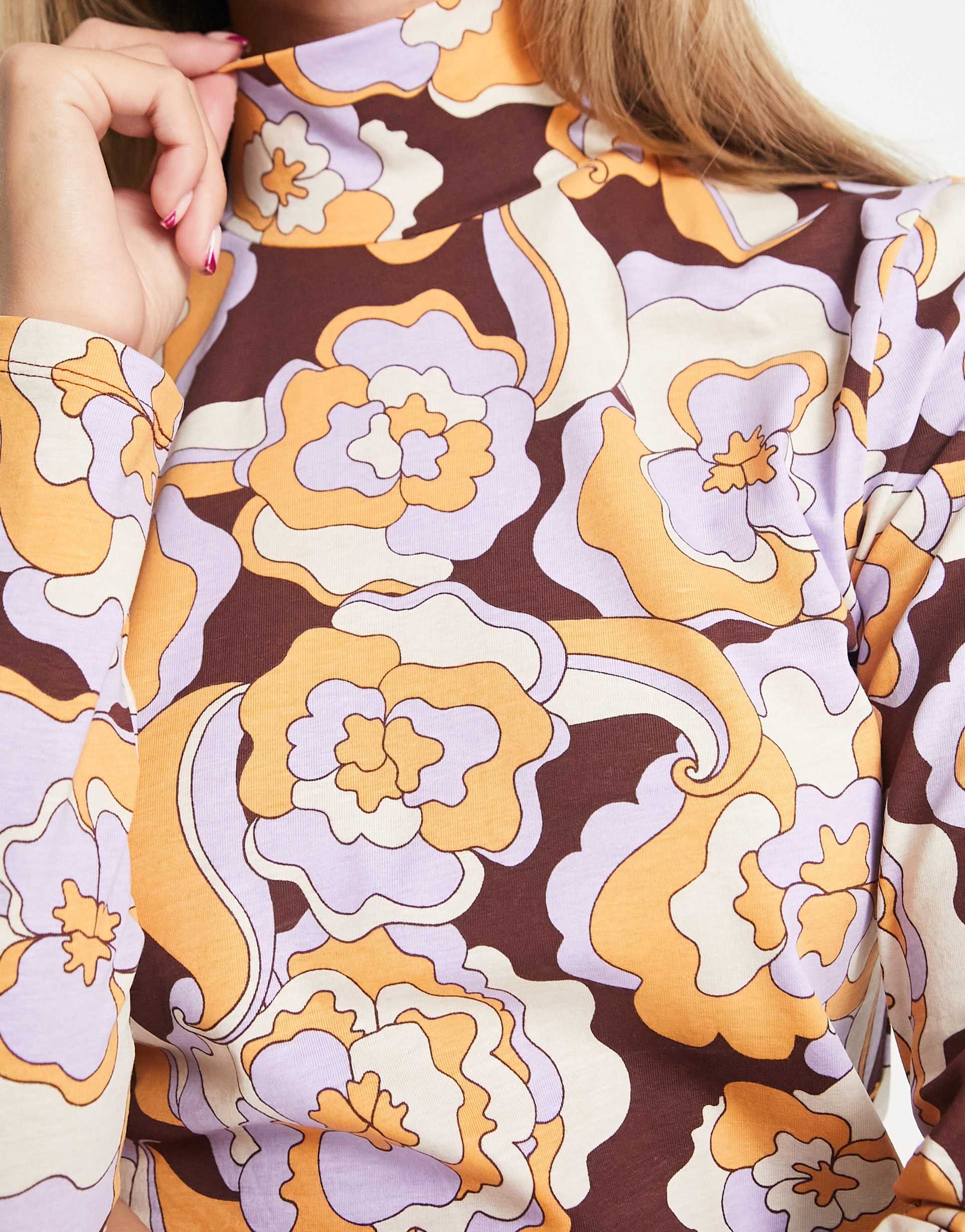 Monki long sleeve high neck top in vintage floral view 4
