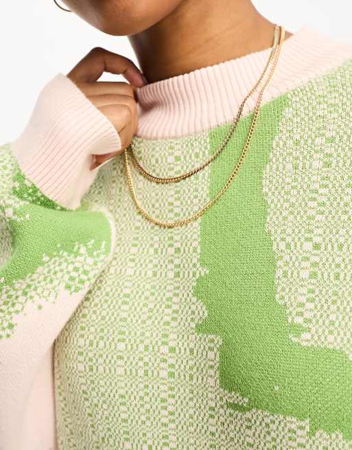 pink and green knit dress Twilight Moments Long Sleeve Knit Dress Hot Pink