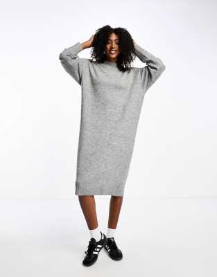 long sleeve knit midi dress in gray