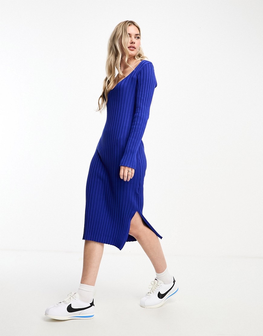 Monki long sleeve knitted dress in blue