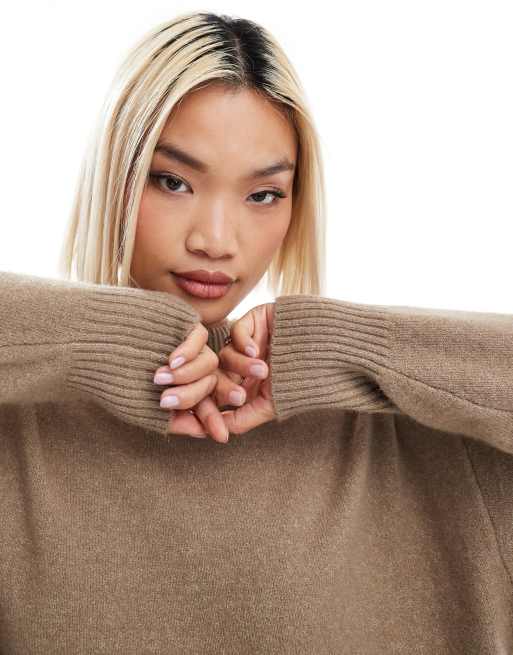 Monki long sleeve knitted midi dress in beige | ASOS