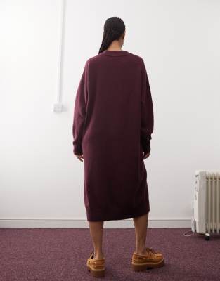 Monki long sleeve knitted midi dress in burgundy | ASOS