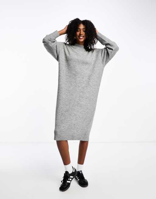 Grey long 2025 sleeve midi dress